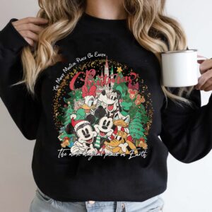 Person wearing a retro Disney Christmas shirt, perfect for family holiday gatherings and Disneyworld trips.