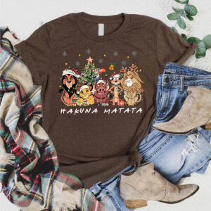 Cozy Lion King Christmas hoodie with Hakuna Matata design and festive characters, perfect for cold holiday evenings