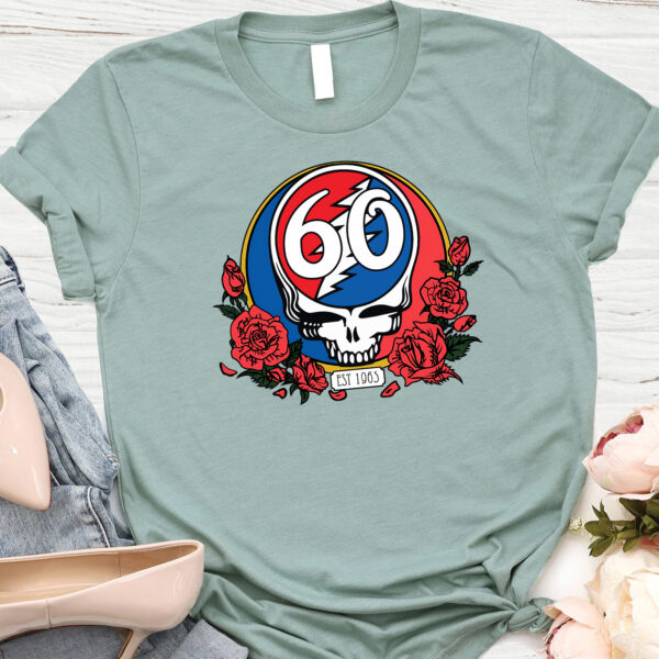 Grateful Dead 60th Anniversary T-Shirt – Iconic Skull & Roses Design