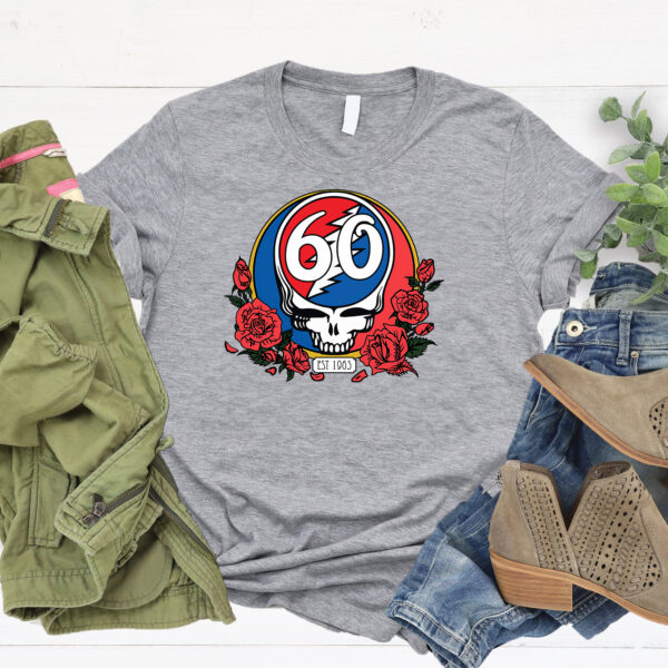 Grateful Dead 60th Anniversary T-Shirt – Iconic Skull & Roses Design