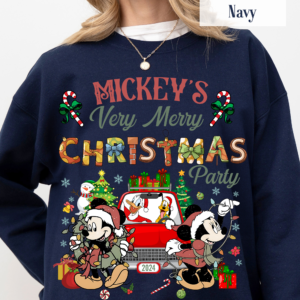 WDW Disneyland Christmas sweatshirt with Mickey & Friends, ideal for Main Street celebrations.