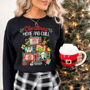 Retro Christmas movie cassette sweatshirt, ideal for cozy winter days and holiday fun.