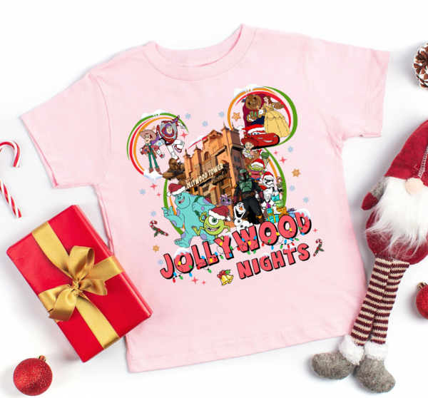 Disney Jollywood Nights Christmas Shirt featuring festive Disney design for family vacations