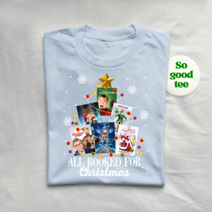 Person wearing Christmas Movies Shirt inspired by classic 90s holiday films