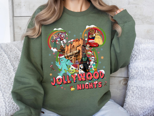 Disney Jollywood Nights Christmas Shirt featuring festive Disney design for family vacations