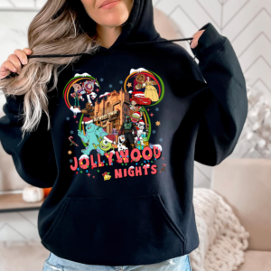 Disney Jollywood Nights shirt folded with Mickey’s Very Merry Christmas Party theme