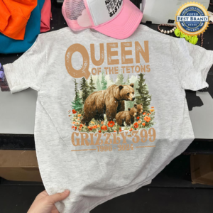 Queen of the Tetons Grizzly 399 shirt with floral and forest elements