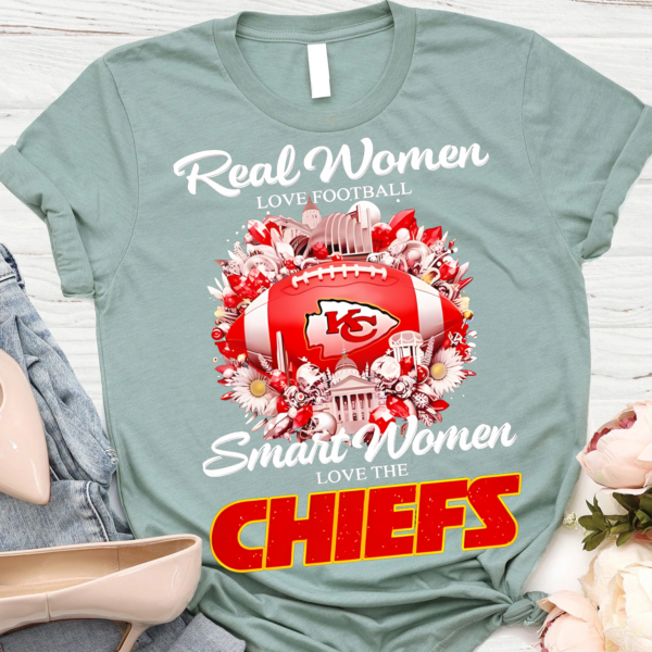 Kansas City fan wearing Real Women Love Football Chiefs Shirt at the stadium