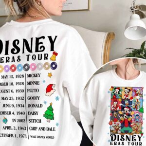 Close-up of Disney-themed Christmas design on Vintage Christmas Era Tour Sweatshirt