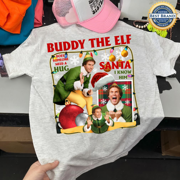 Buddy The Elf Christmas Movie T-Shirt with 'I Know Him!' text for holiday fans