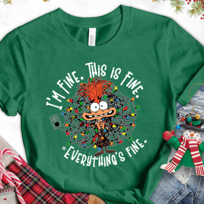 Anxiety Christmas Shirt with 'I'm Fine Everything Is Fine' text and holiday design