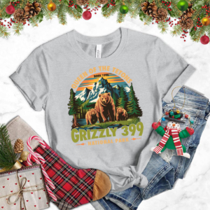 Queen of the Tetons Grizzly 399 Shirt with bear graphic and National Park tribute