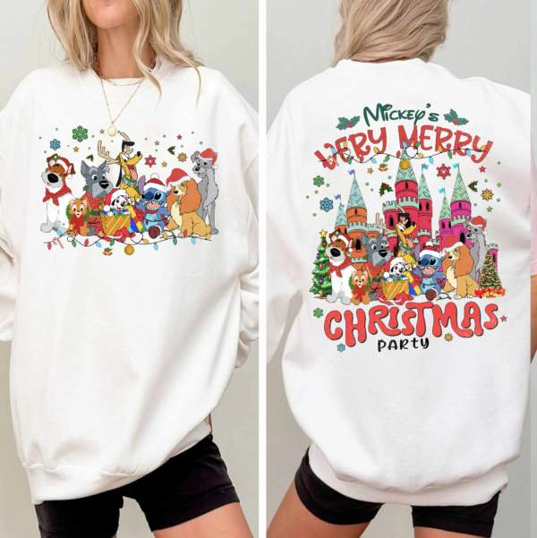 Back view of Disney Santa Mickey & Friends Group Christmas Lights Shirt