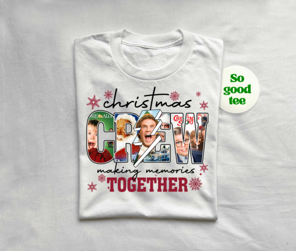 Christmas Comedy Crew T-Shirt with Kevin, Ralphie, and Buddy from classic Christmas movies