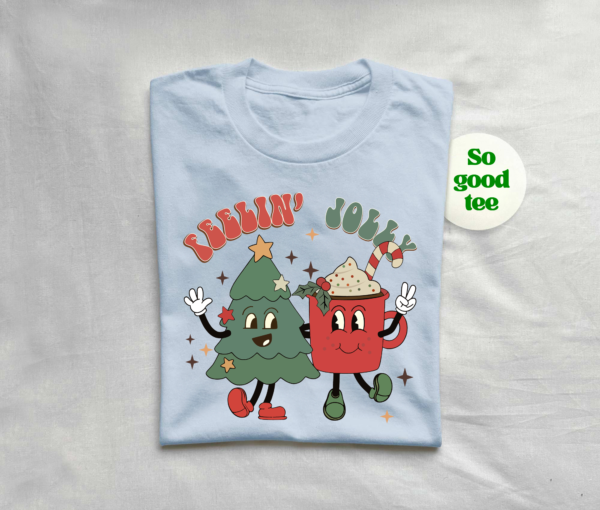 Retro Christmas Shirt with 'Feeling Jolly' design and vintage holiday style