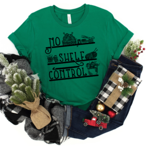 Woman wearing No Shelf Control crochet lover T-shirt