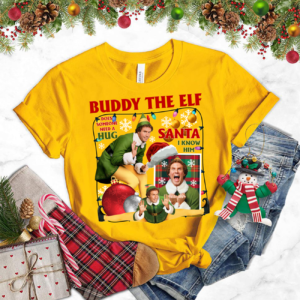 Buddy The Elf Christmas Movie T-Shirt with 'I Know Him!' text for holiday fans