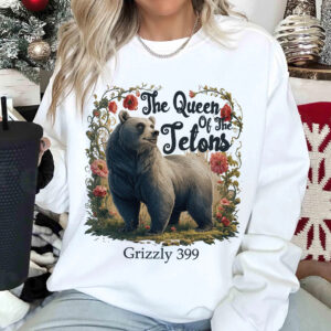 Grizzly Bear Tee featuring Queen Bear 399 design, a tribute to Wyoming’s iconic wildlife