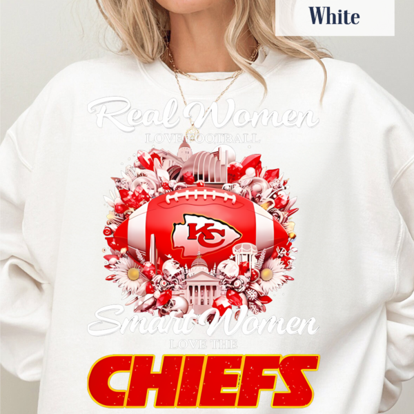 Kansas City fan wearing Real Women Love Football Chiefs Shirt at the stadium