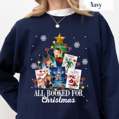 Close-up of Christmas 90s Movies Sweater design with holiday film references