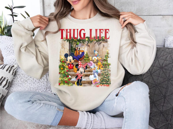 Thug Life Christmas Shirt with festive holiday design on a cozy sweatshirt