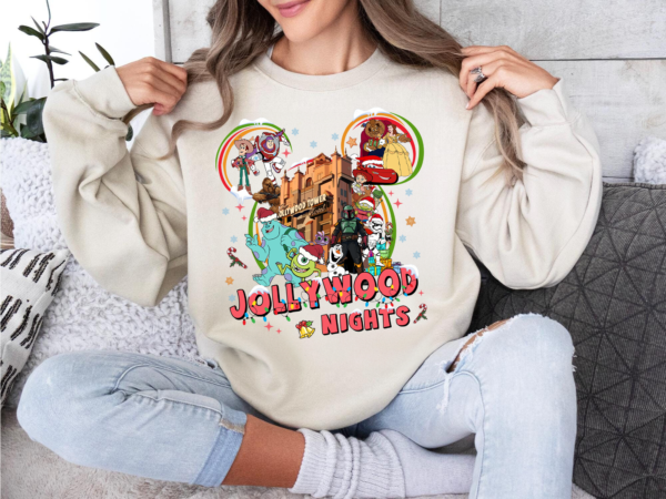 Disney Jollywood Nights Christmas Shirt featuring festive Disney design for family vacations