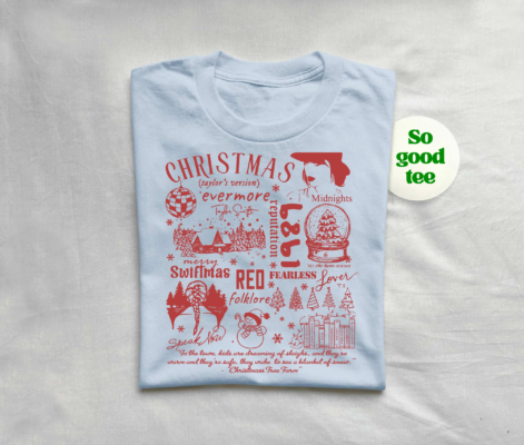 Swift Christmas Shirt featuring festive 'Christmas Tree Farm' theme for Swifties