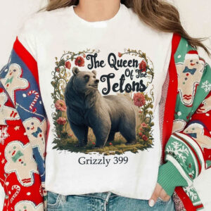 Grizzly Bear Tee featuring Queen Bear 399 design, a tribute to Wyoming’s iconic wildlife