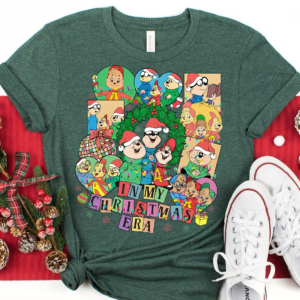 Folded Chipmunks and Friends Christmas Shirt with holiday decor