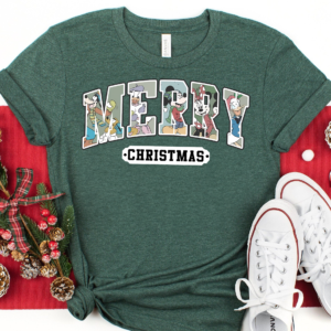 Close-up of Disney Merry Christmas Sweatshirt with Mickey and Friends holiday design