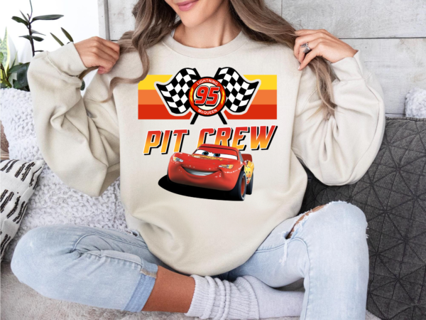 Disney Pixar Cars McQueen Pit Crew Red Distressed Shirt with Lightning McQueen graphic