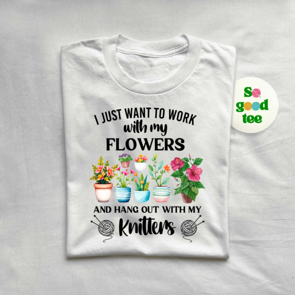 Knitting and Plant Lovers T-Shirt with Artistic Planter Design