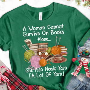 Books & Yarn Lover T-Shirt for book enthusiasts and knitting lovers.