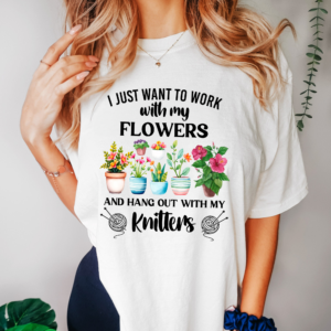 Knitting and Plant Lovers T-Shirt with Artistic Planter Design