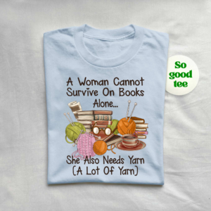 Books & Yarn Lover T-Shirt for book enthusiasts and knitting lovers.